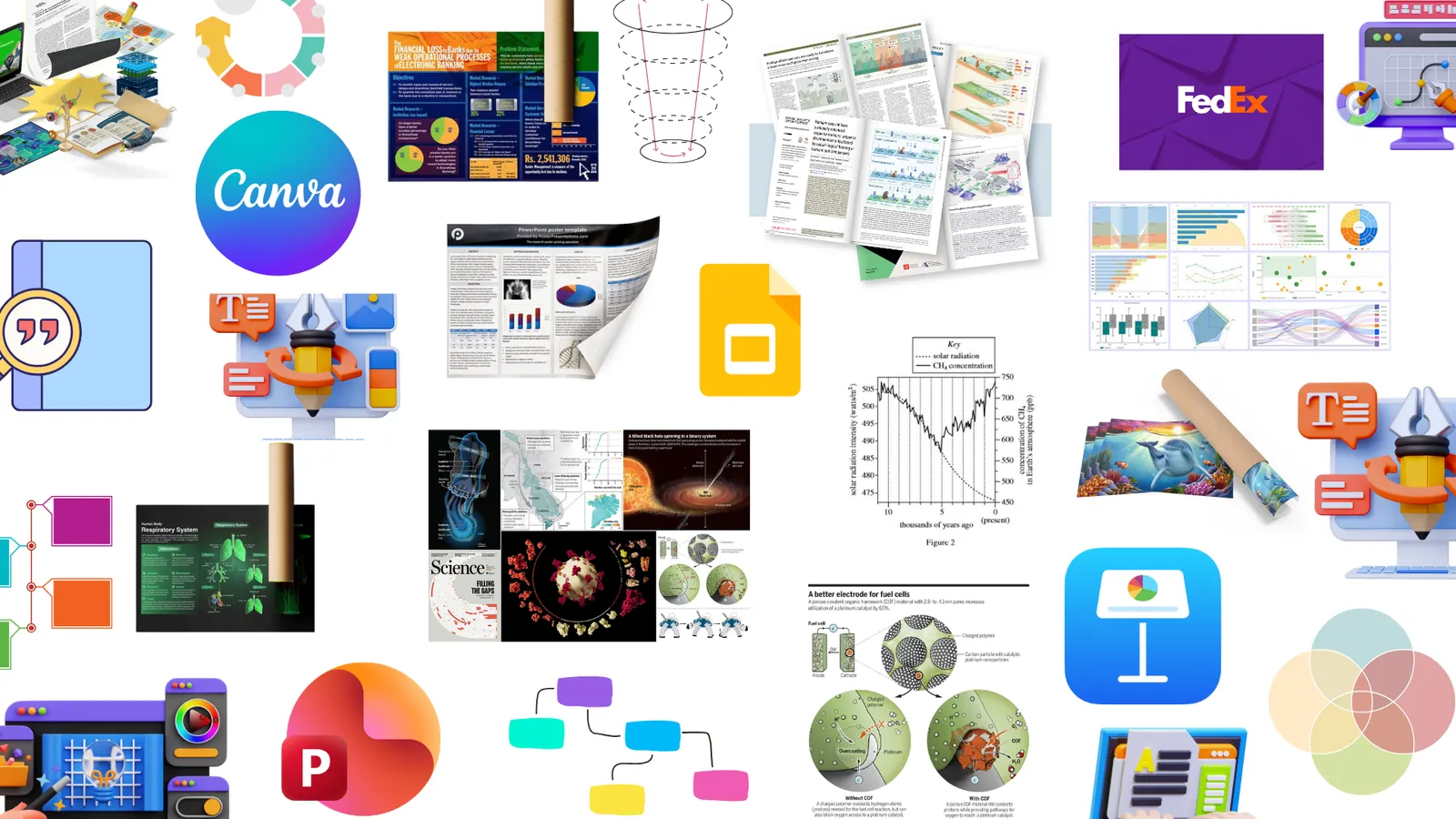 Design and presentation tool icons including Canva, PowerPoint and Google Slides