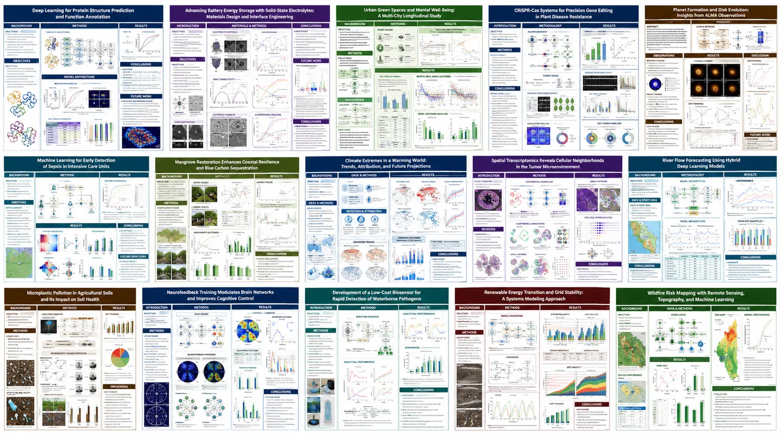 A collage of academic research posters